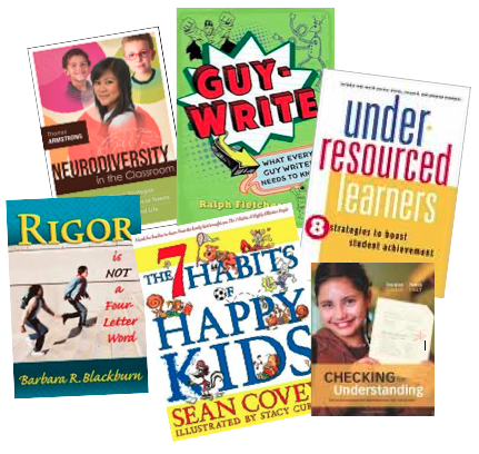 Neurodiversity in the Classroom (Armstrong); Guy Write (Fletcher); Underresourced Learners (Payne); Rigor is Not a 4-letter-word (Blackburn); 7 Habits of Happy Kids (Covey); Checking for Understanding (Fisher/Frey)