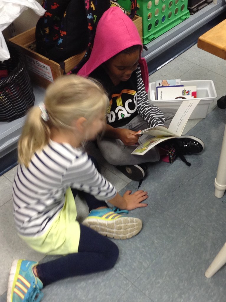 Briannia and Amelia are checking out her bookbox together.